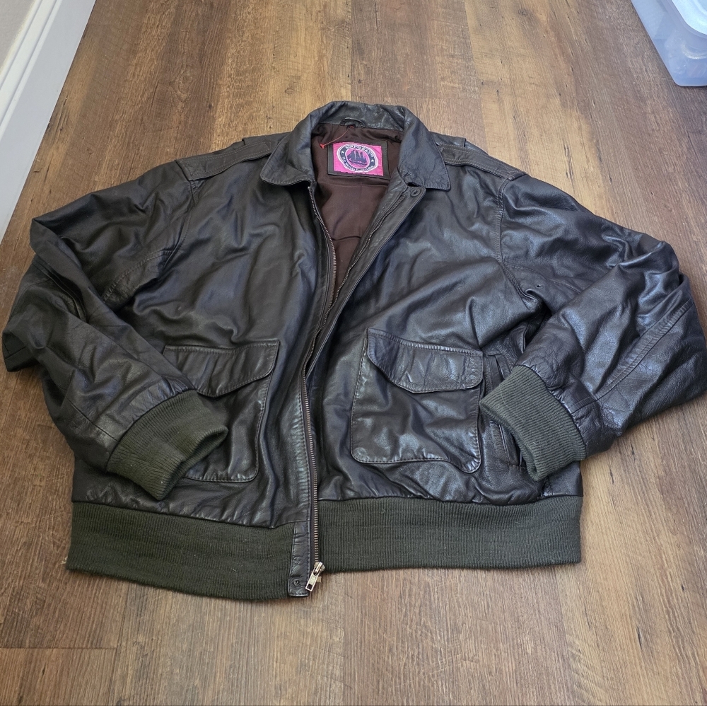 Leather Bomber Jacket - Dark Brown